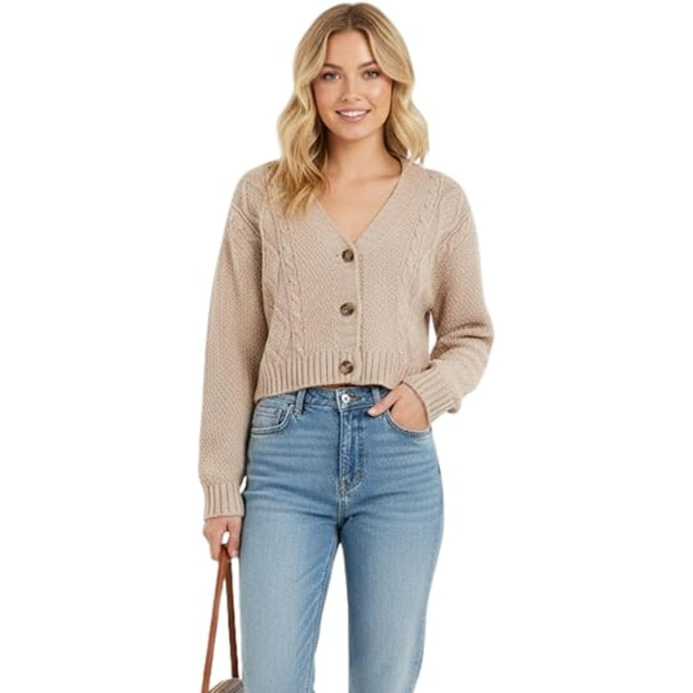 Chunky Cable Knit Cropped Cardigan Women