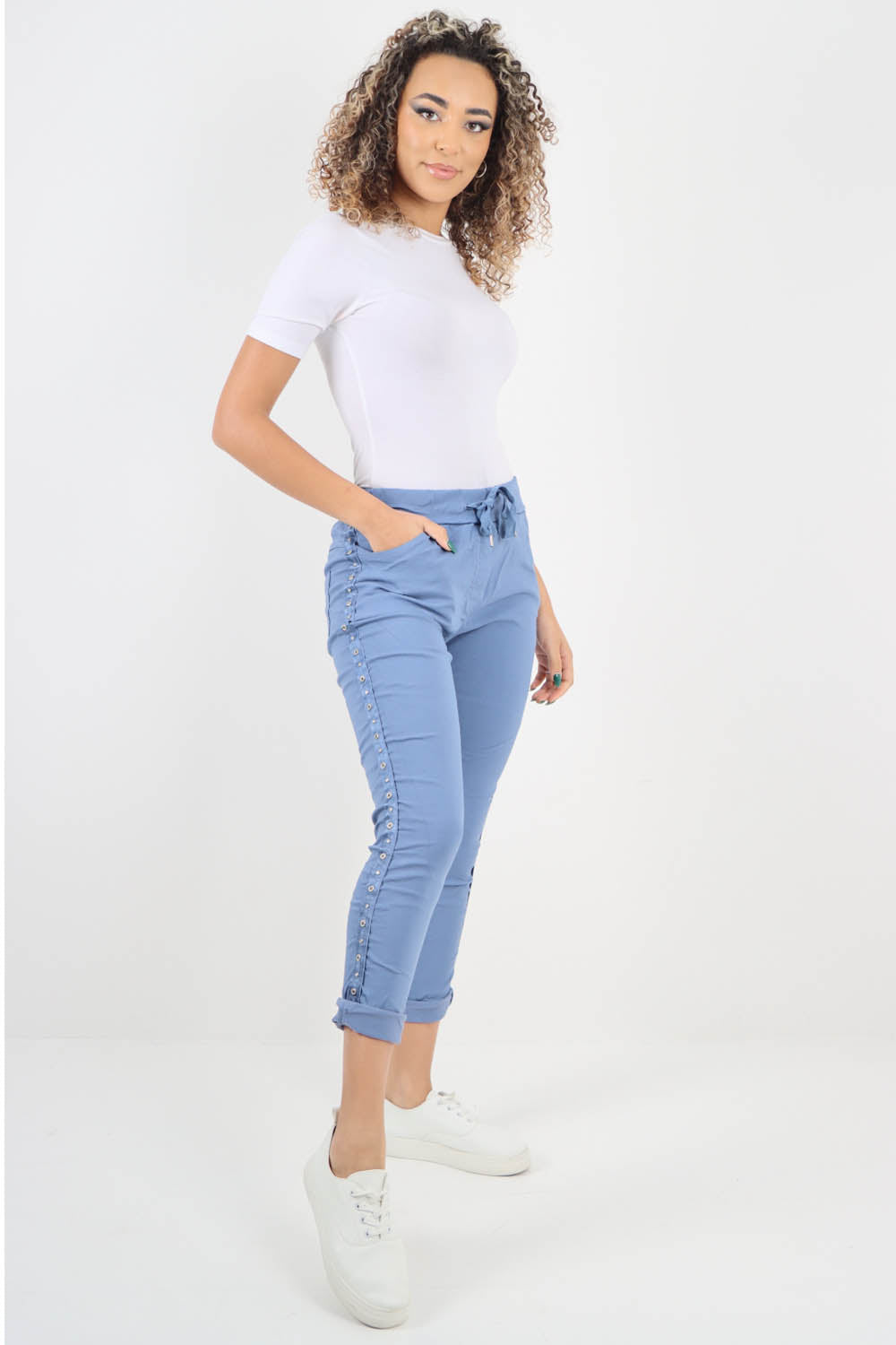 Side Diamante Drawstring Magic Pants