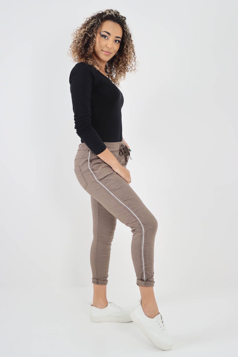 Side Glitter Ribbon Drawstring Magic Pants