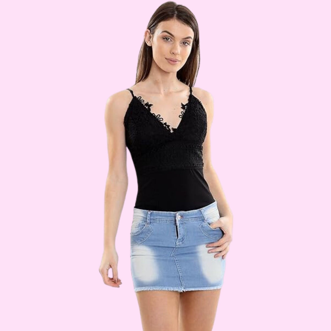 Fold Over Denim Mini Skirt
