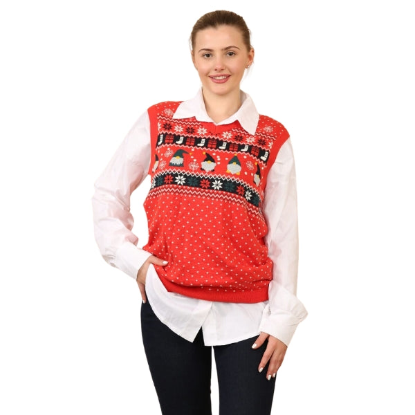 Woman SLEEVELESS Red Montana Christmas KNITTED VEST