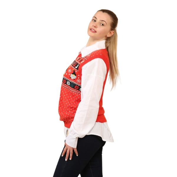 Woman SLEEVELESS Red Montana Christmas KNITTED VEST
