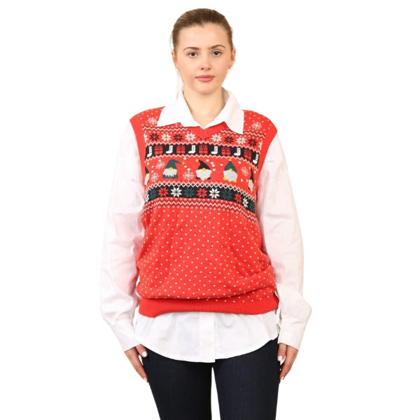 Woman SLEEVELESS Red Montana Christmas KNITTED VEST