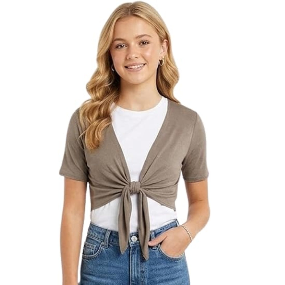 Women’s Tie Up Crop Bolero Shrug Cap Sleeve
