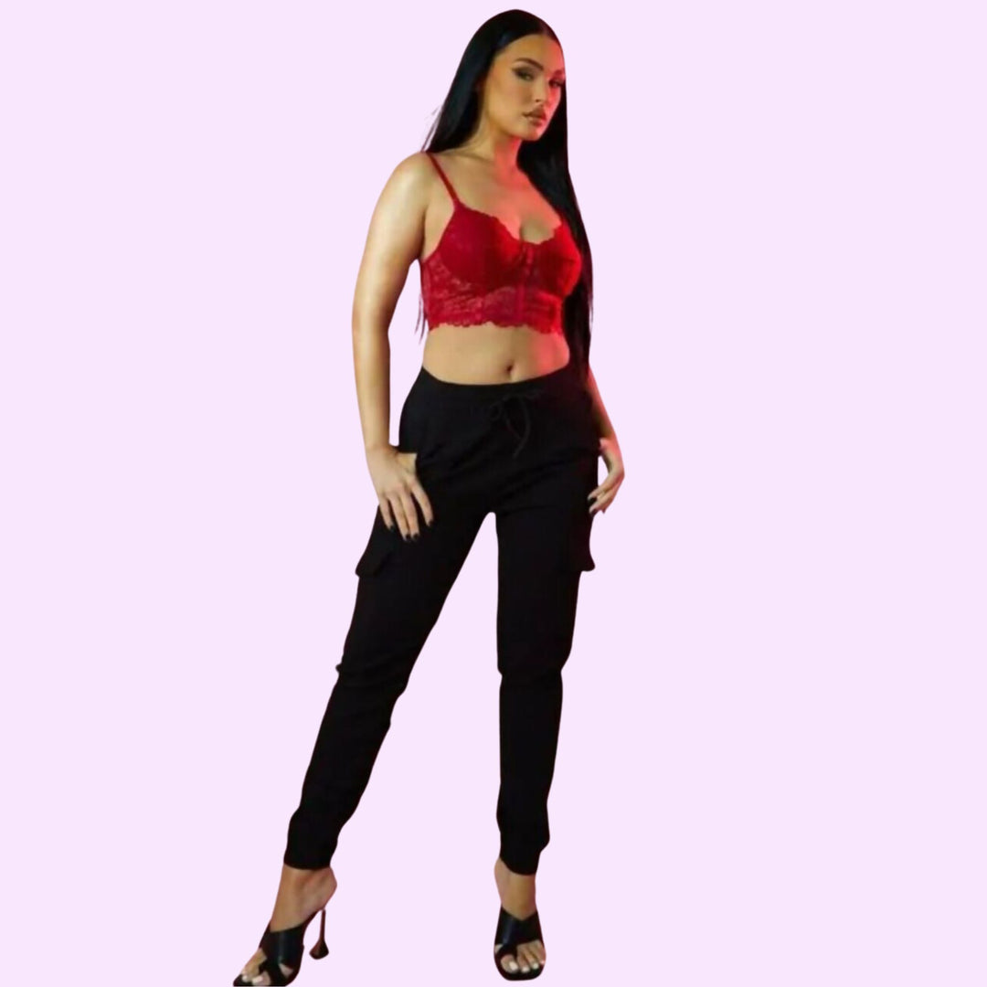 HIGH WAISTED CARGO POCKET TROUSERS