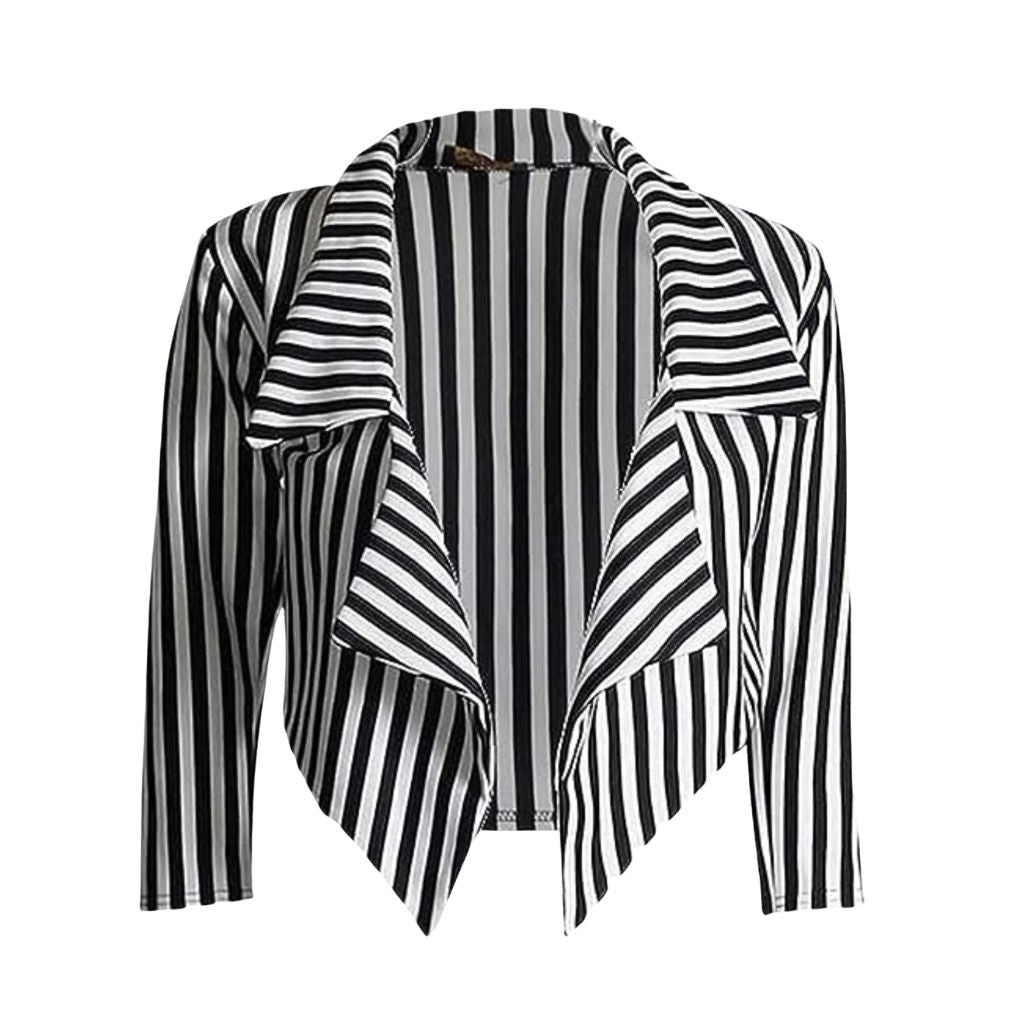 Crop Blazer 3/4 Sleeves Stripes Print