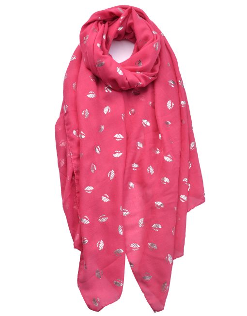 Silver Foil Small Leaves Print Scarf