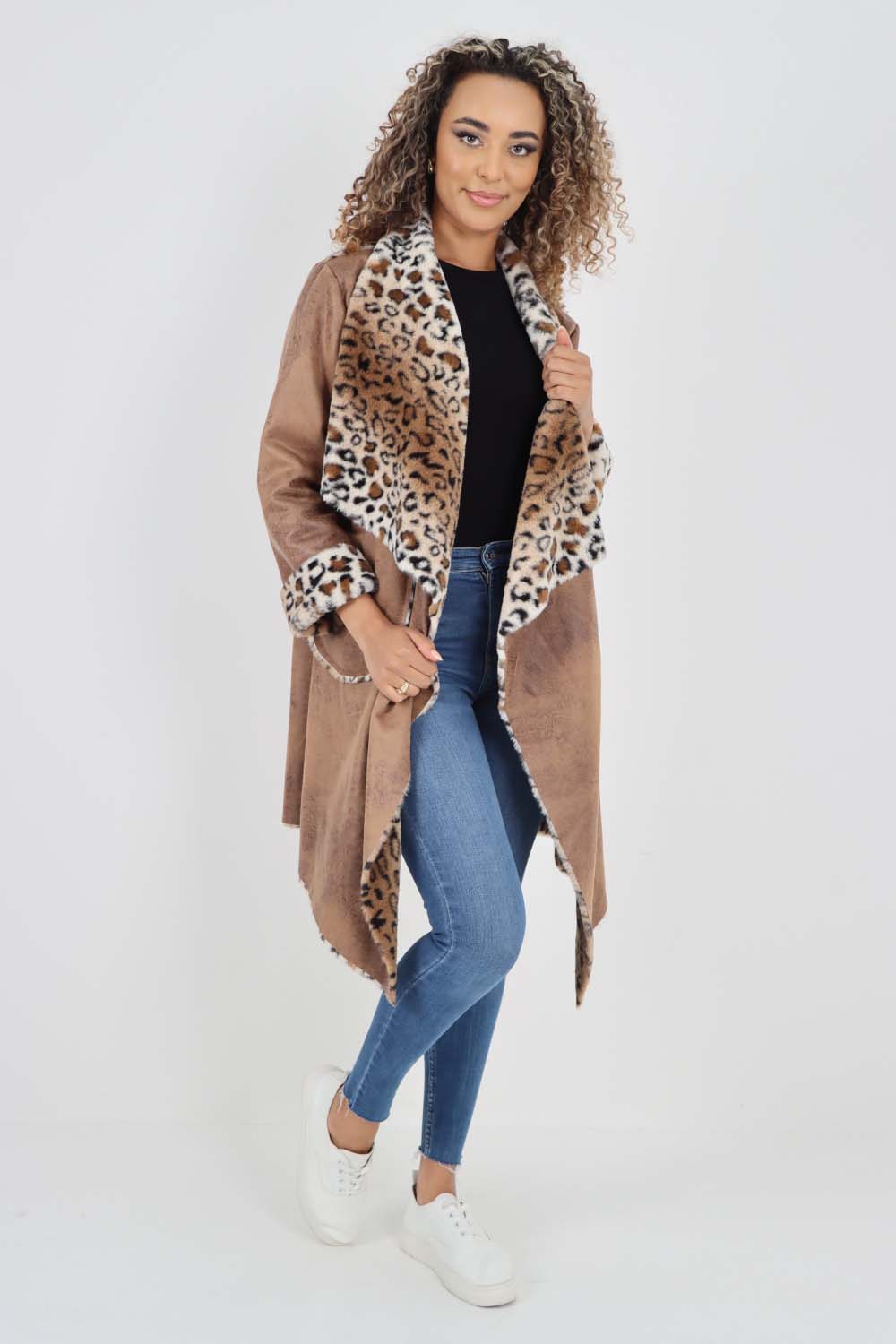 Italian Leopard print Open Front Pockets Polyester Gilet
