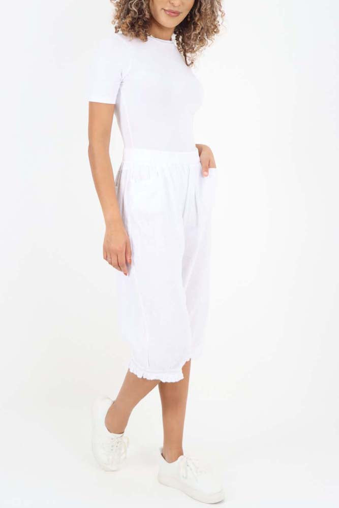 Italian Frill Hem 3/4 Linen Jogger