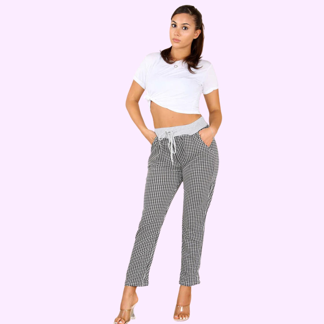 Italian Dogtooth Print Drawstring Cotton Joggers