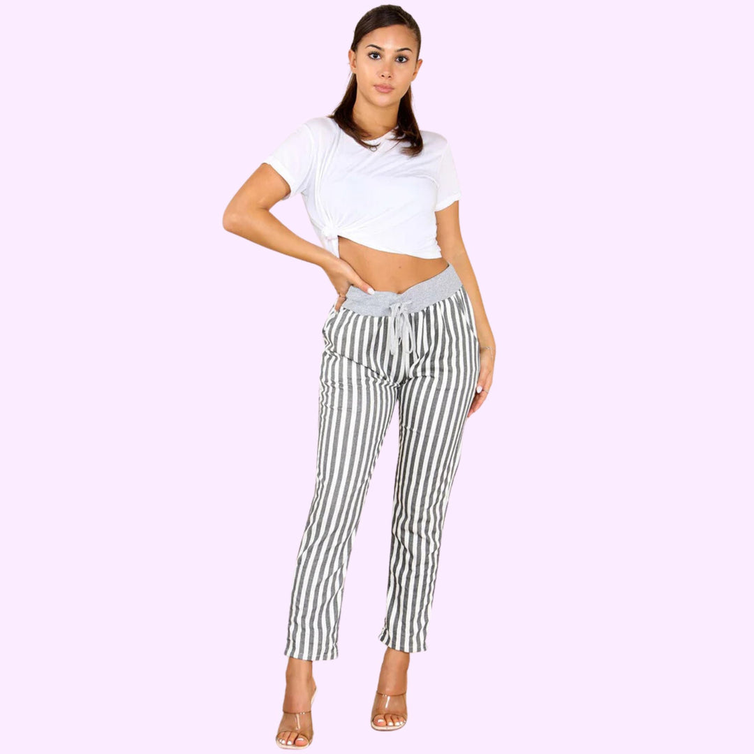 Italian Stripe Print Drawstring Cotton Joggers
