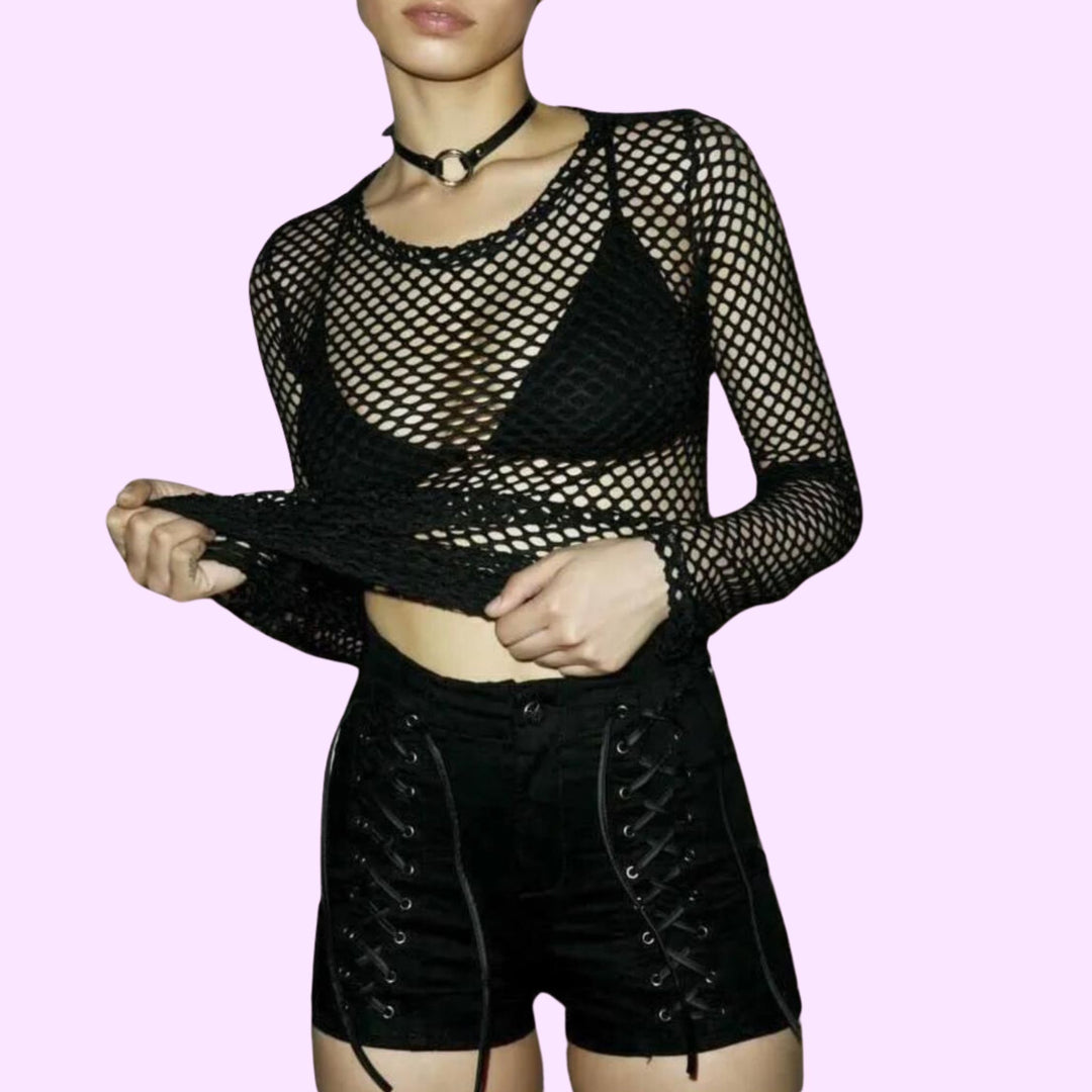 LADIES LONG SLEEVE FISHNET TOP