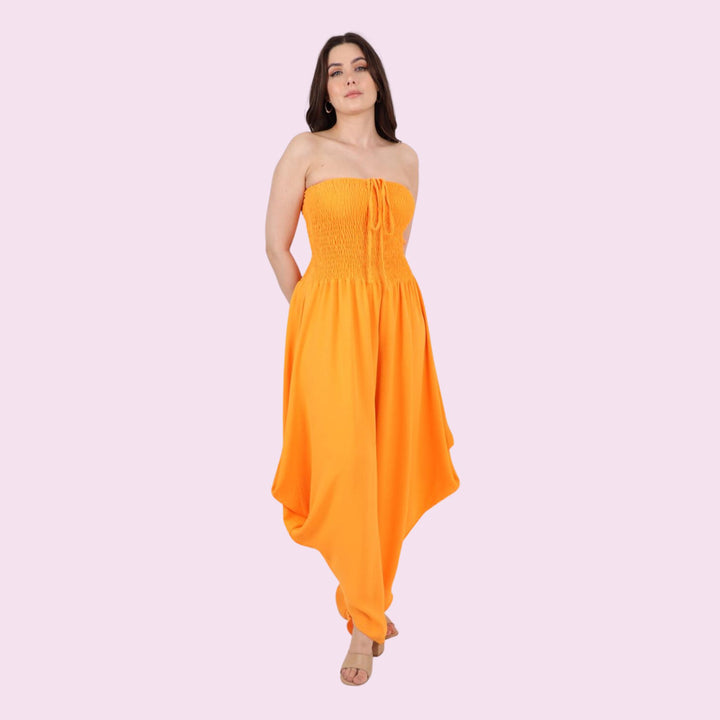 italian Shirred Elasticated Halter Neck Jumpsuit