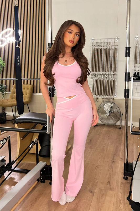 Contrast Sculpt Vest Top And Flared Gym Set