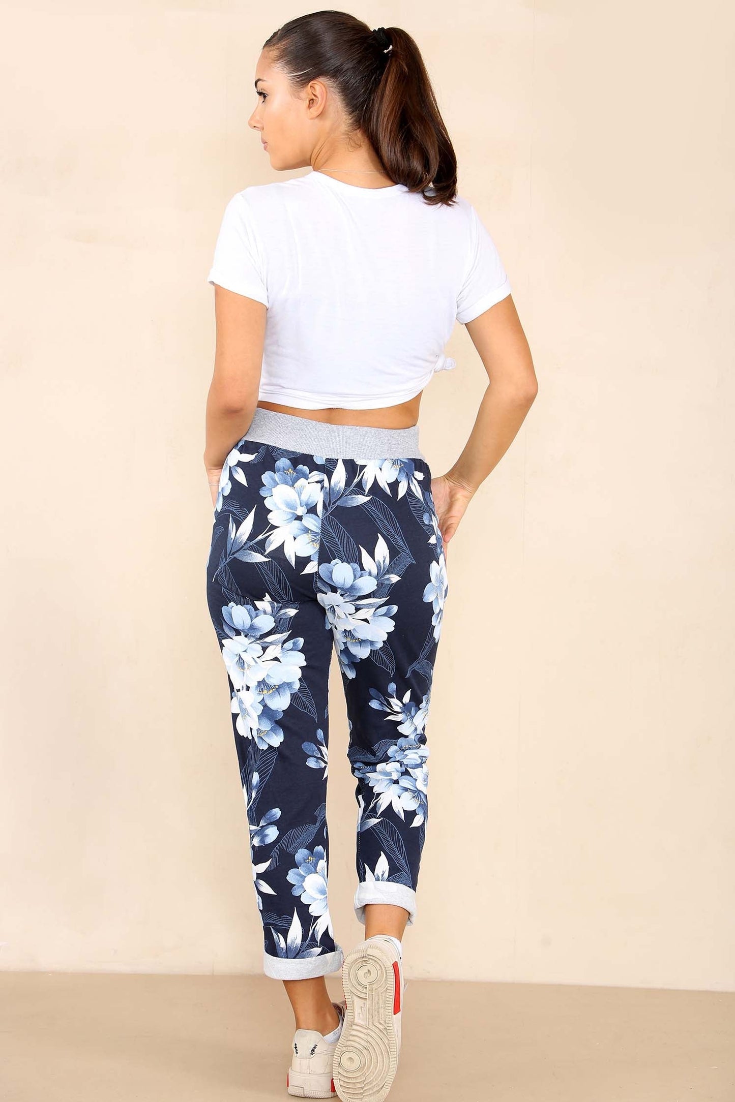 Italian Lily Print Drawstring Cotton Joggers