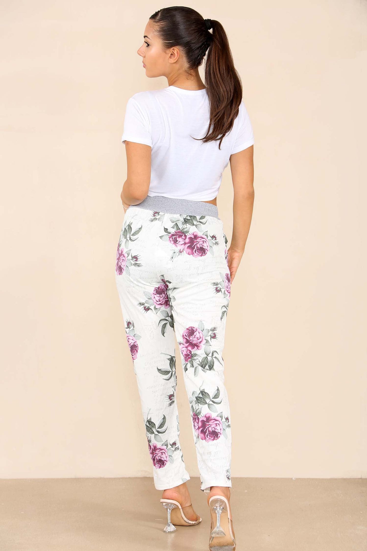 Italian Floral Print Drawstring Cotton Joggers
