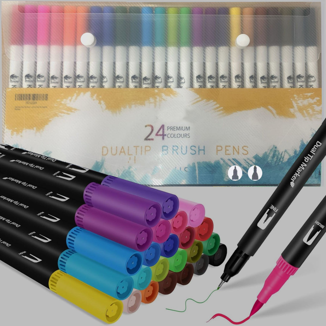 Dual Tip Brush Pens Set Pack Of 24