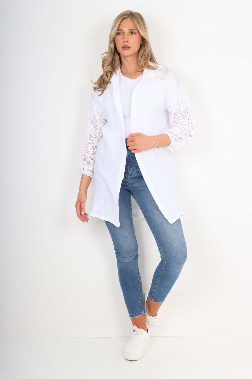 Italian Lace Sleeve Hooded Long Cardigan