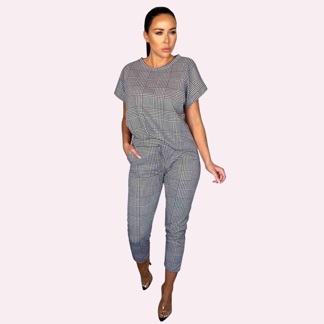Ladies Mono Check loungewear 2 Piece set