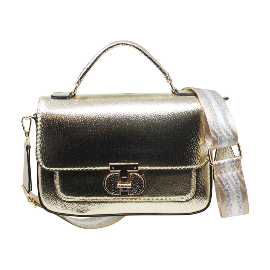 Small Metallic Satchel Bag with Crossbody Strap