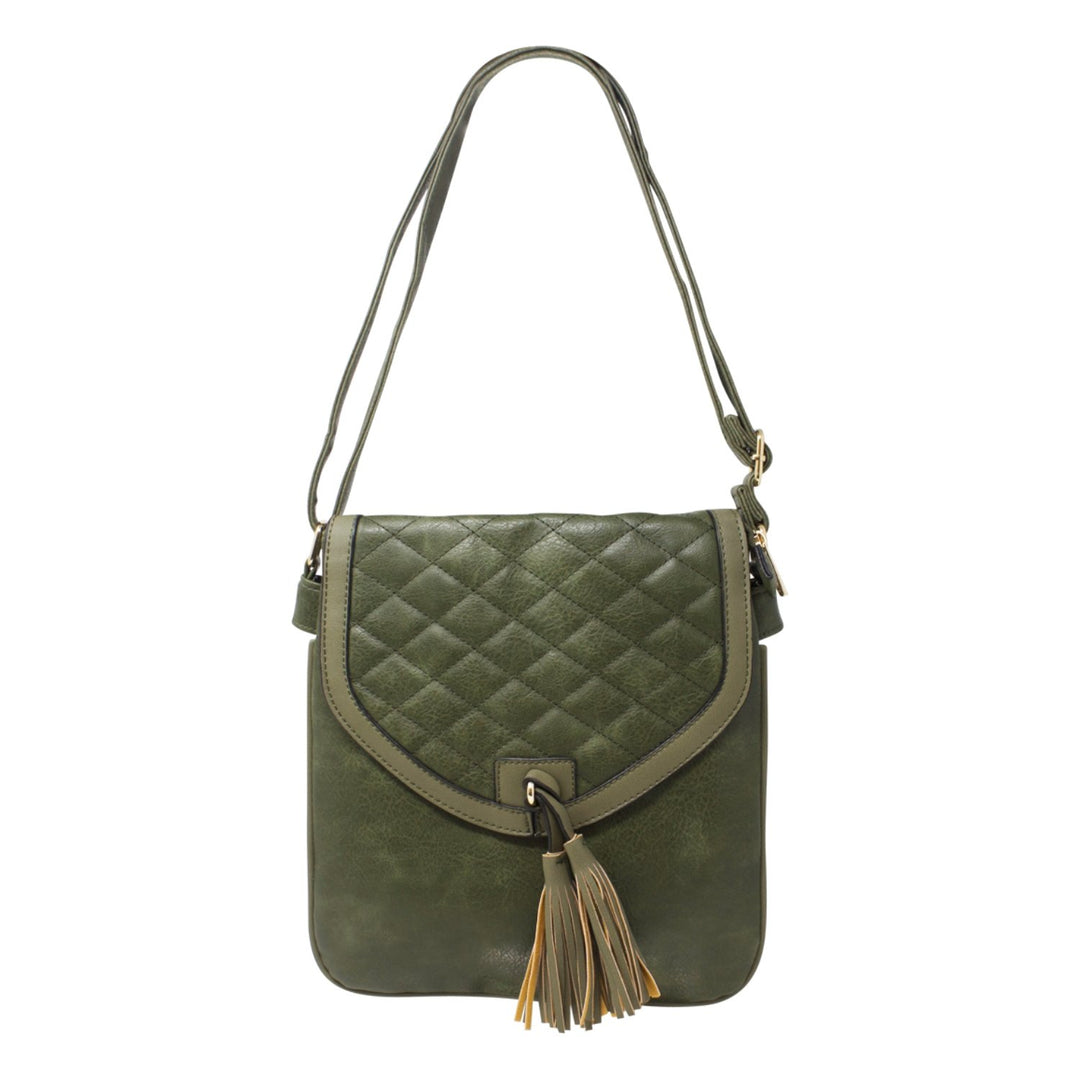 Quilted Front Flap Tassel Crossbody