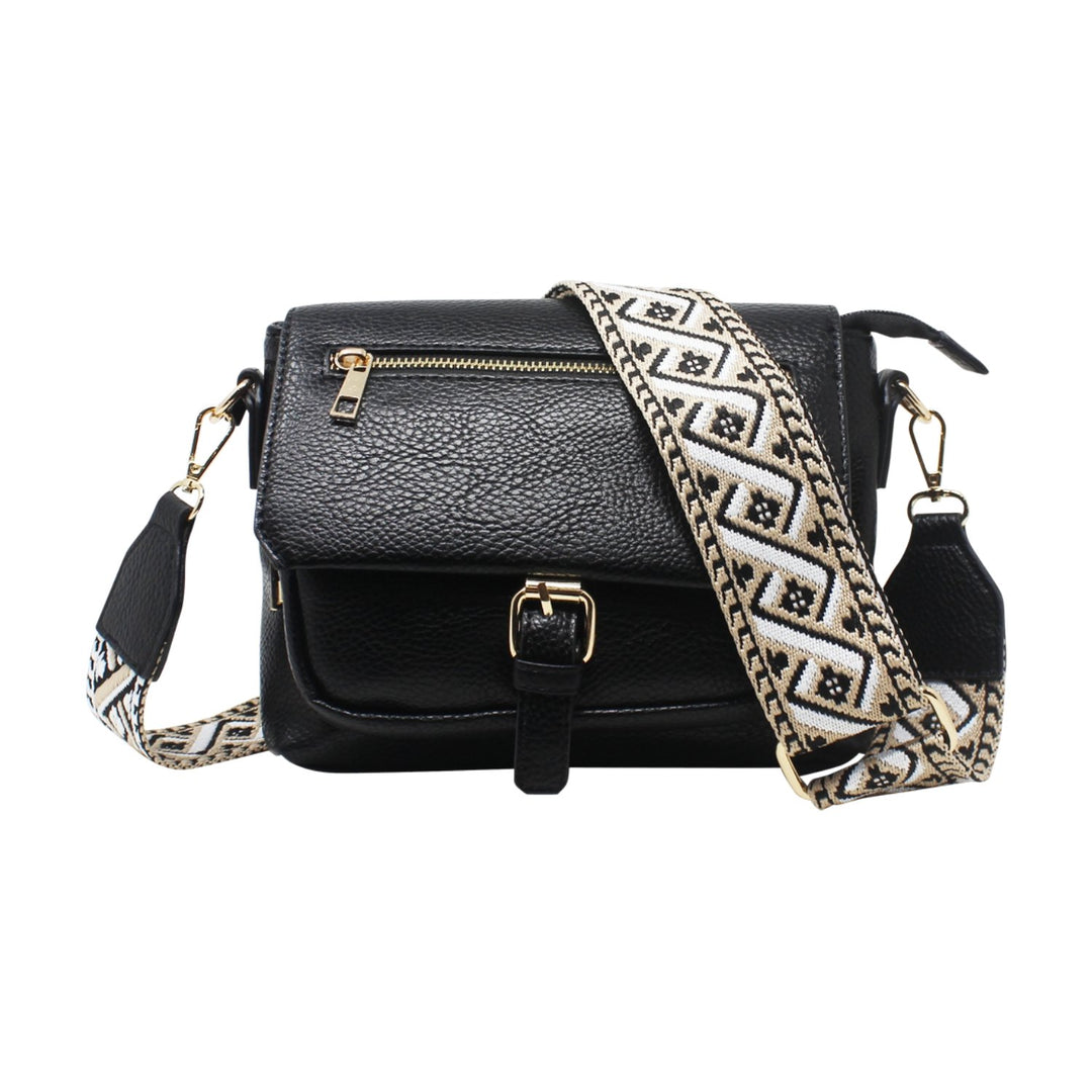 Flap-Over Buckle Crossbody with Canvas Strap