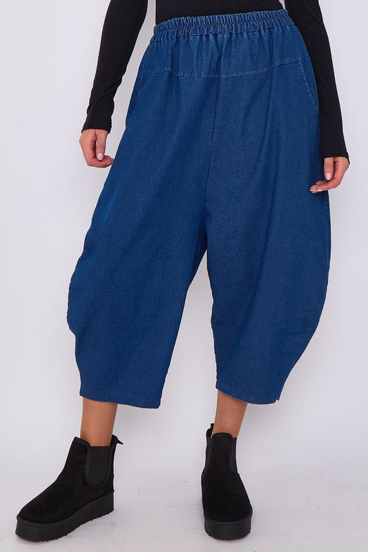 Italian Denim Slouchy Relaxed Trousers With Pockets