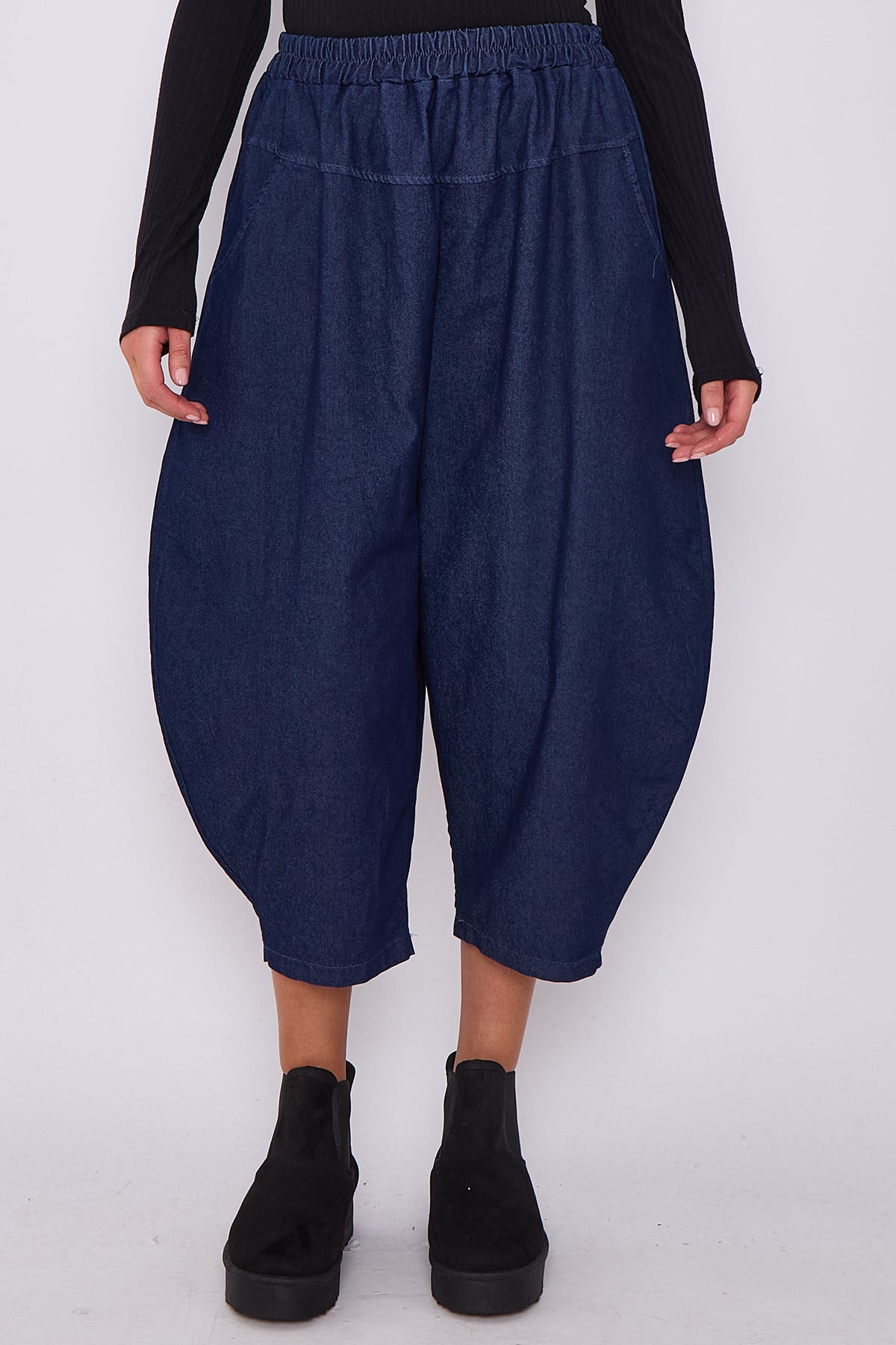 Italian Denim Slouchy Relaxed Trousers With Pockets