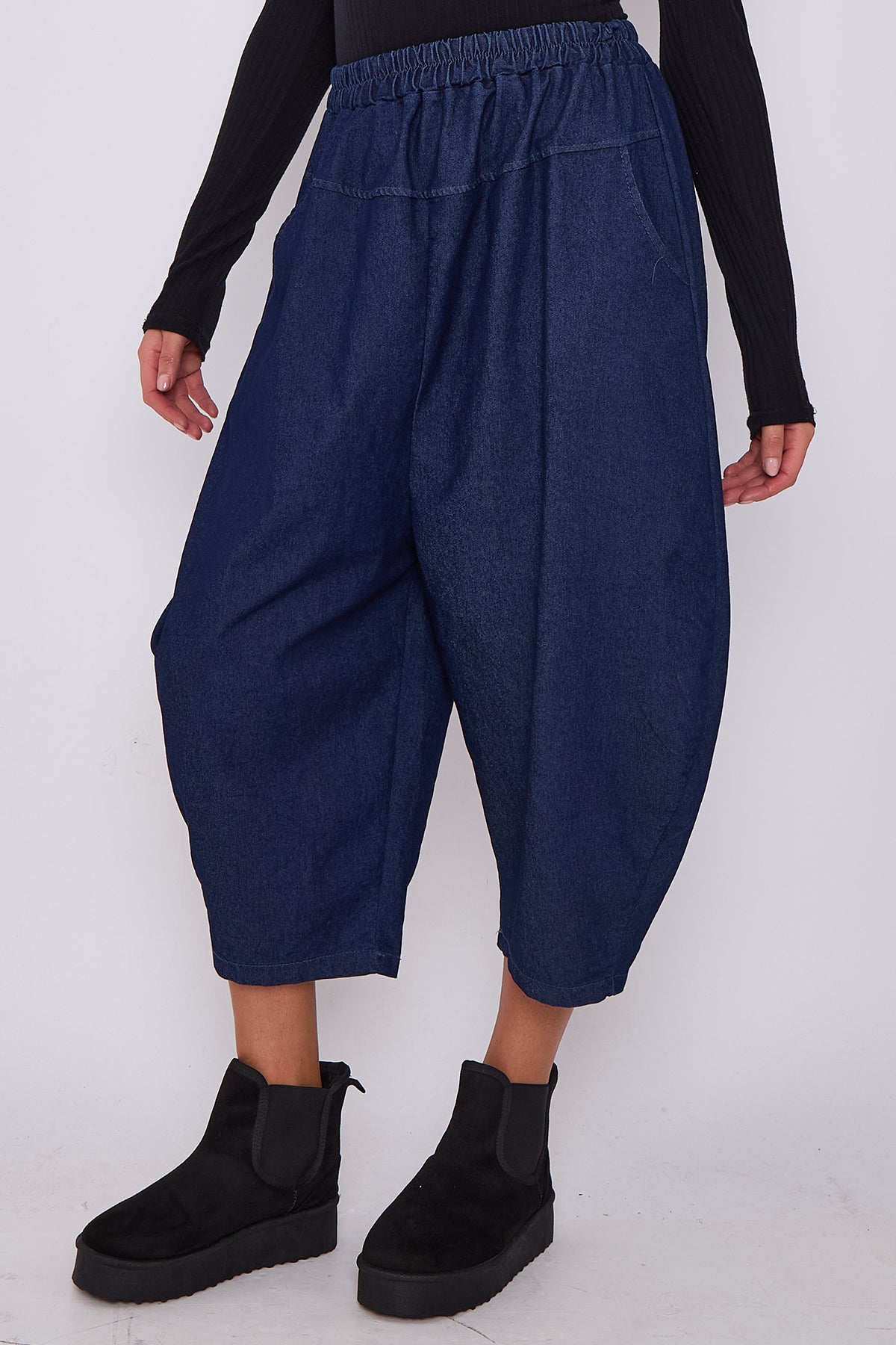 Italian Denim Slouchy Relaxed Trousers With Pockets