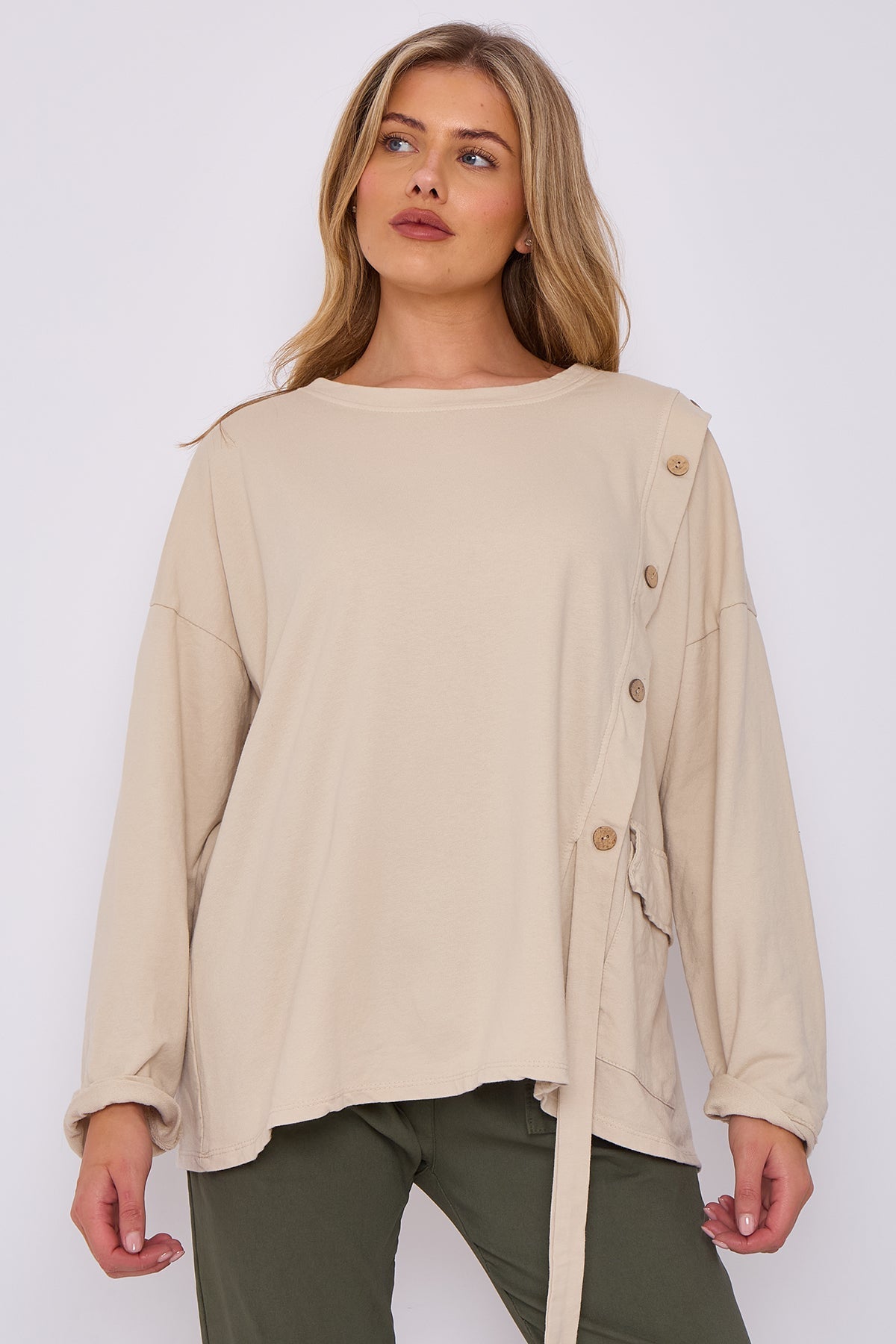 Italian-Made Button-Side Top