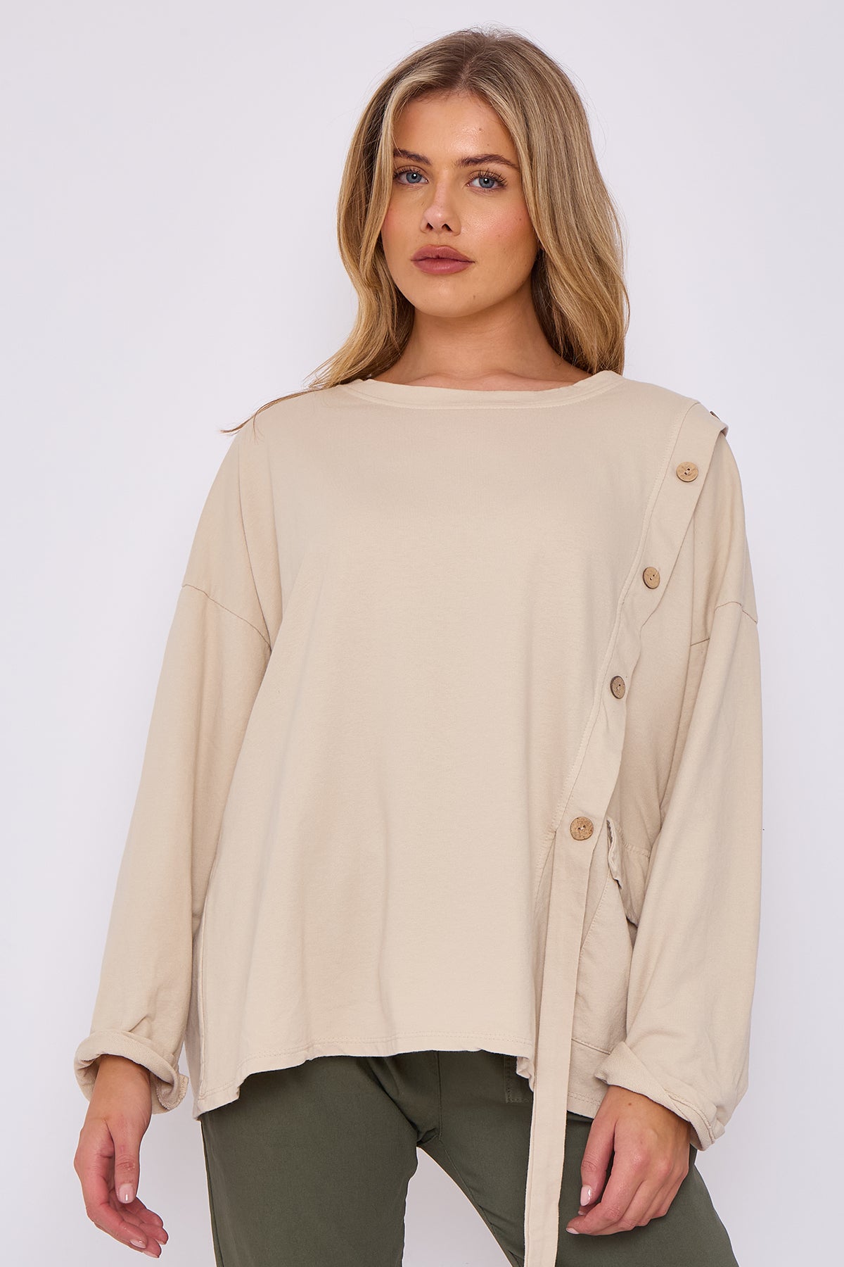 Italian-Made Button-Side Top