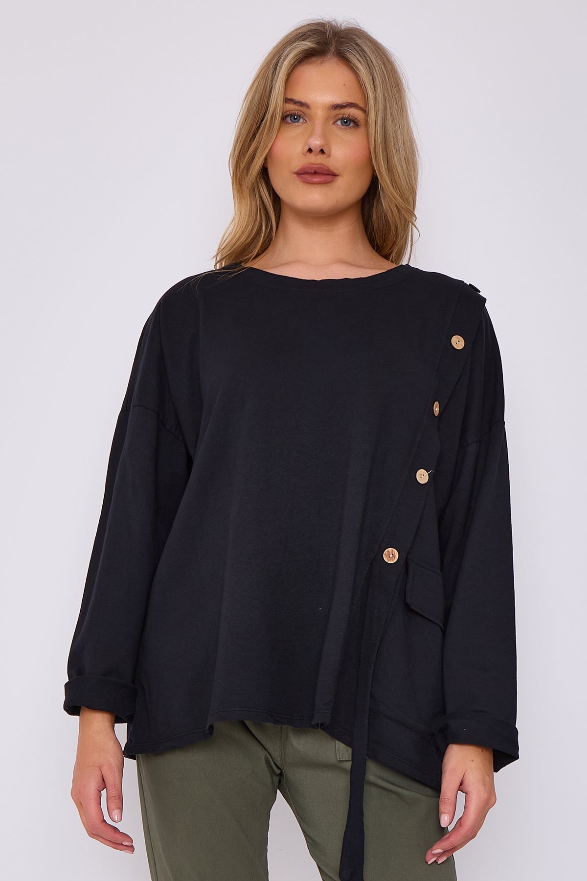 Italian-Made Button-Side Top
