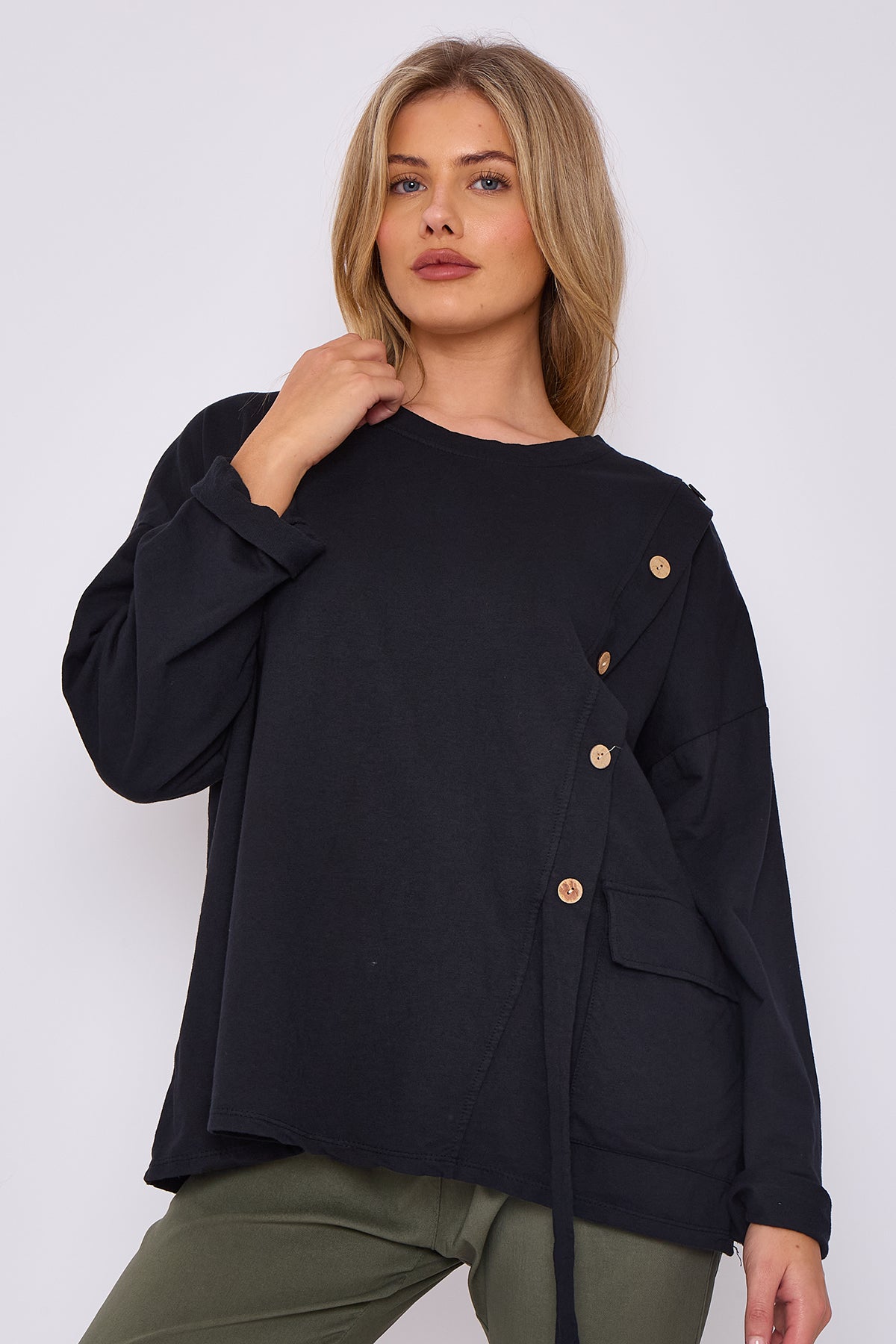 Italian-Made Button-Side Top
