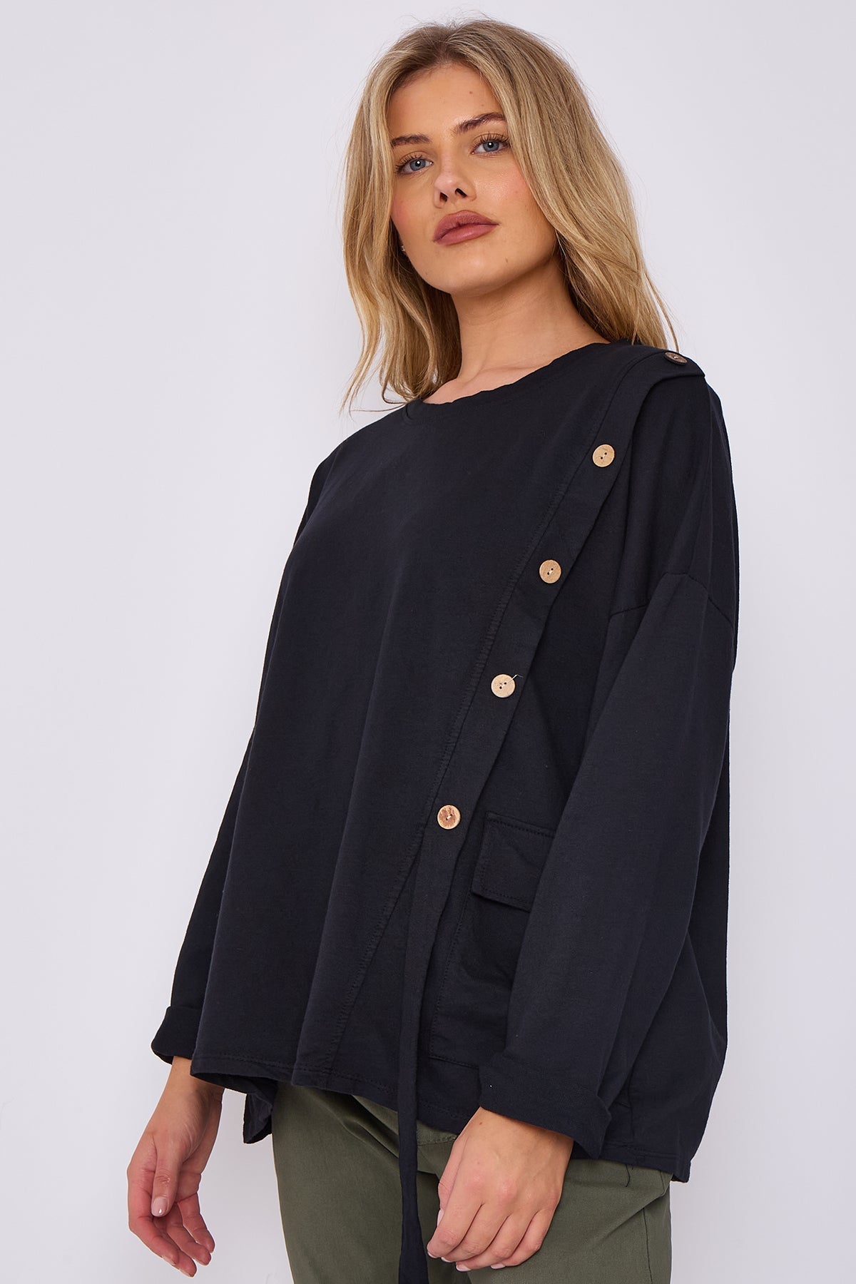 Italian-Made Button-Side Top