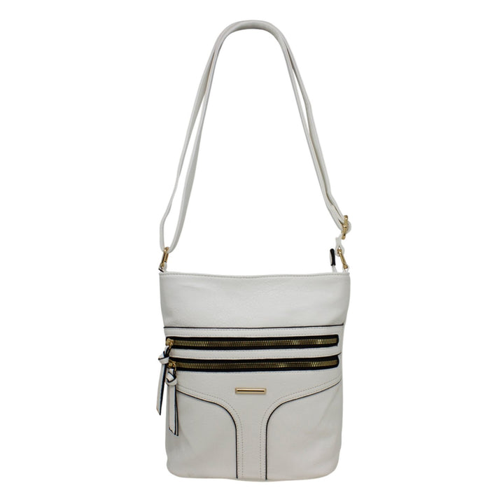 Double Front Zip Crossbody with Stich Detail and Tassels