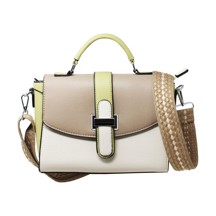 Small Colour Contrast Satchel with Patterned Canvas Strap