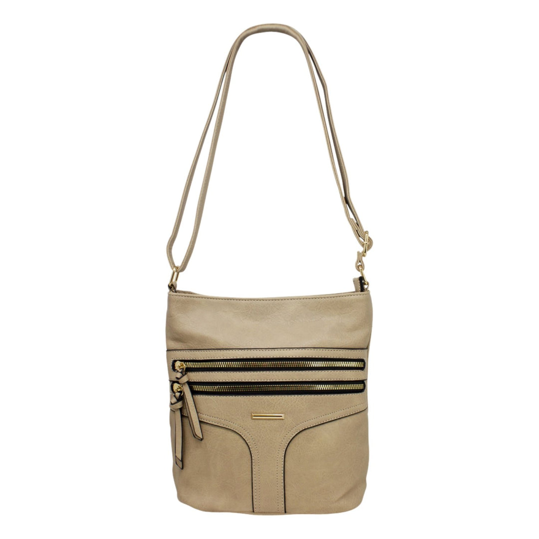 Double Front Zip Crossbody with Stich Detail and Tassels