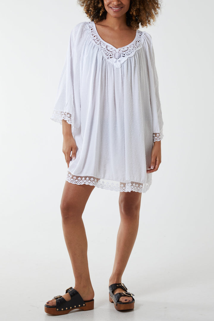 Lace Hem Broderie Collar Mini Dress