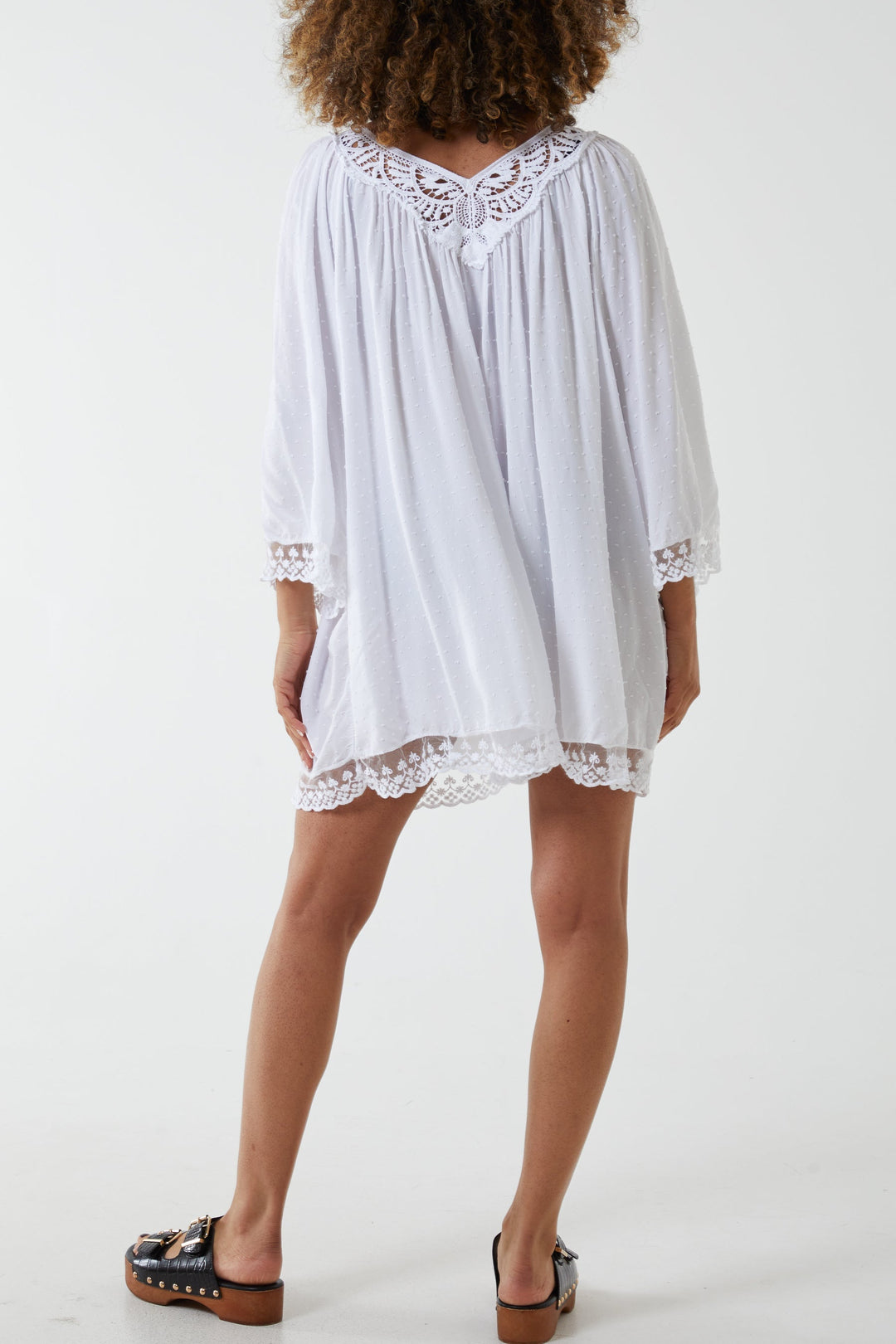 Lace Hem Broderie Collar Mini Dress