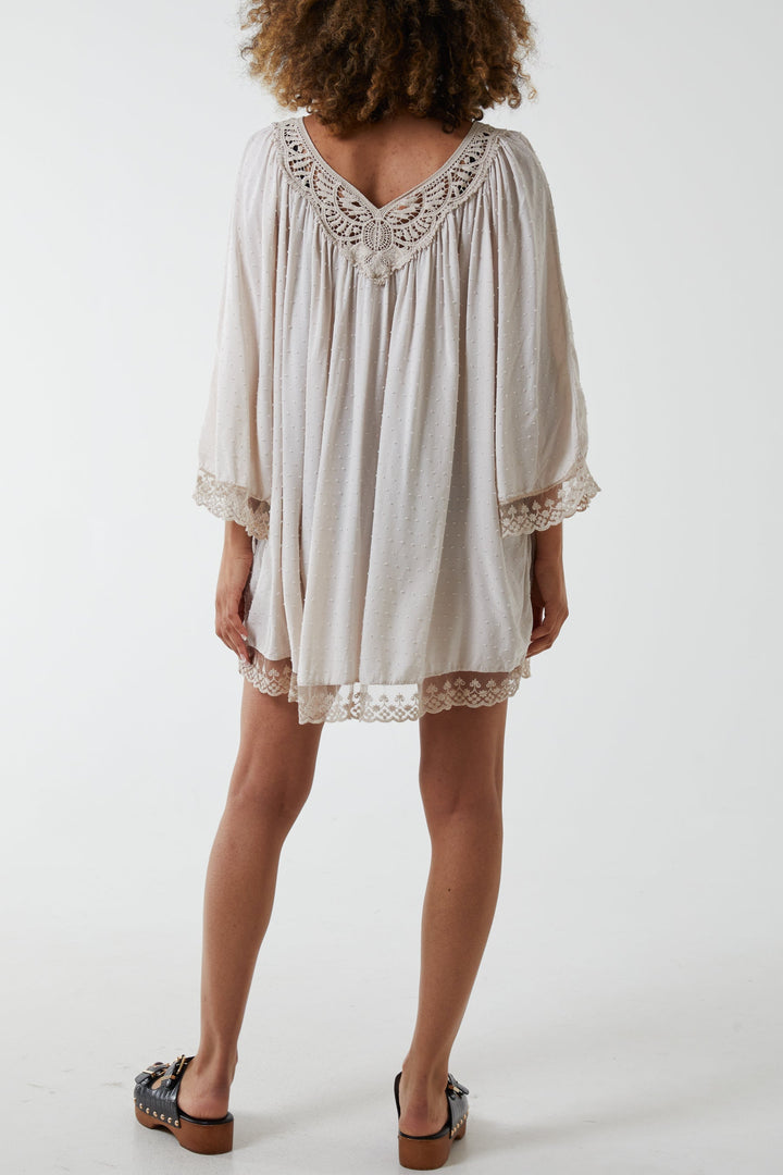 Lace Hem Broderie Collar Mini Dress