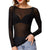 Women Sheer Mesh Top Long Sleeve See Through T-Shirt