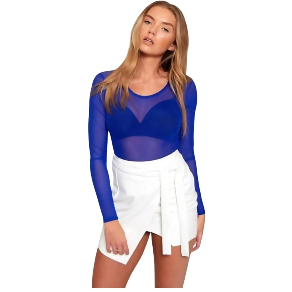 Women Sheer Mesh Top Long Sleeve See Through T-Shirt