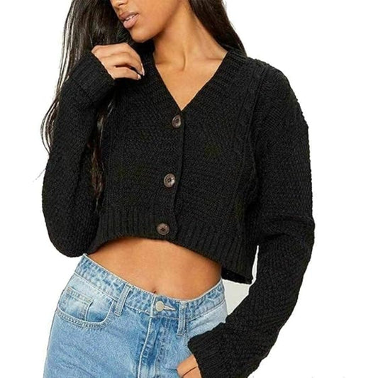 Chunky Cable Knit Cropped Cardigan Women