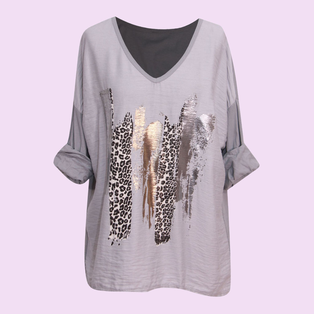 Leopard Splash V-Neck Top