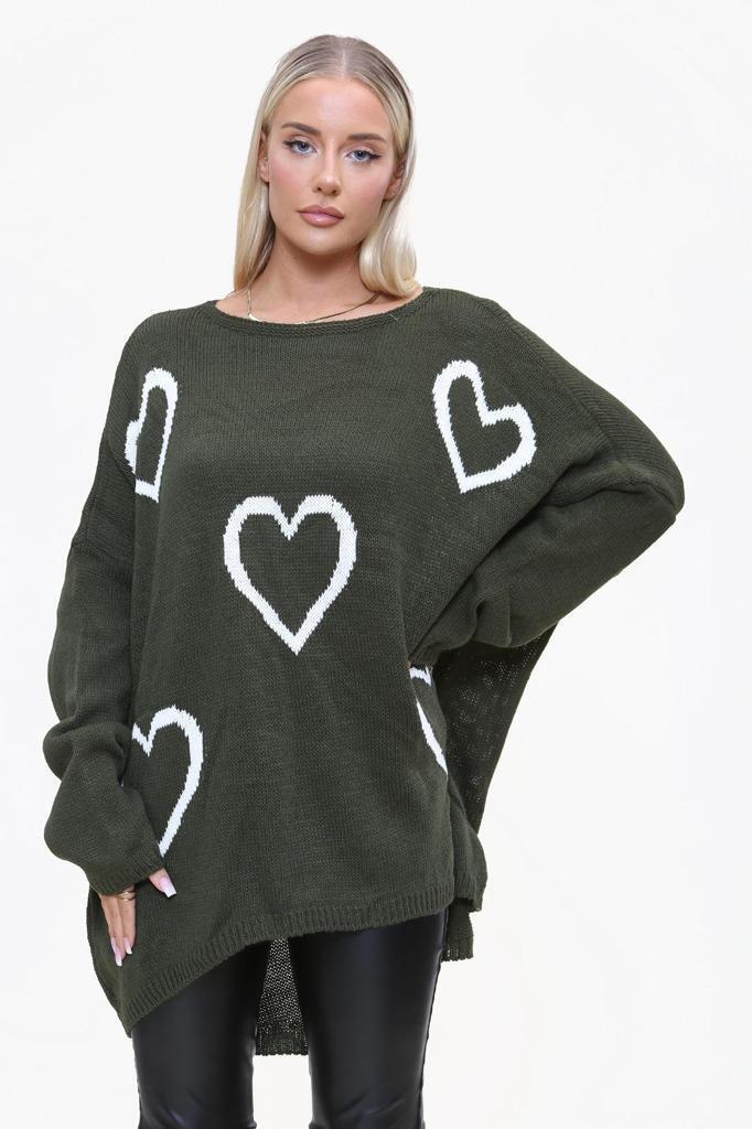 Heart Print Oversized Jumper