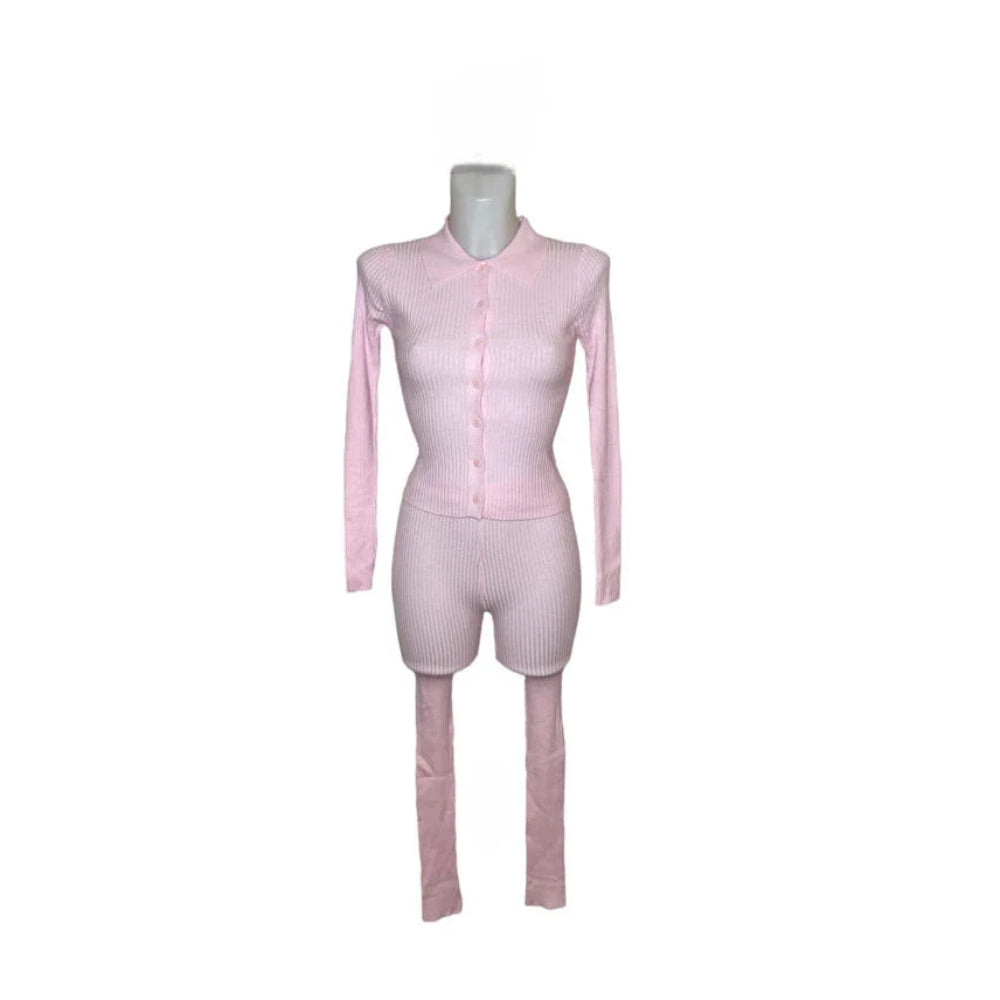 Ribbed knit set top button closure leggings