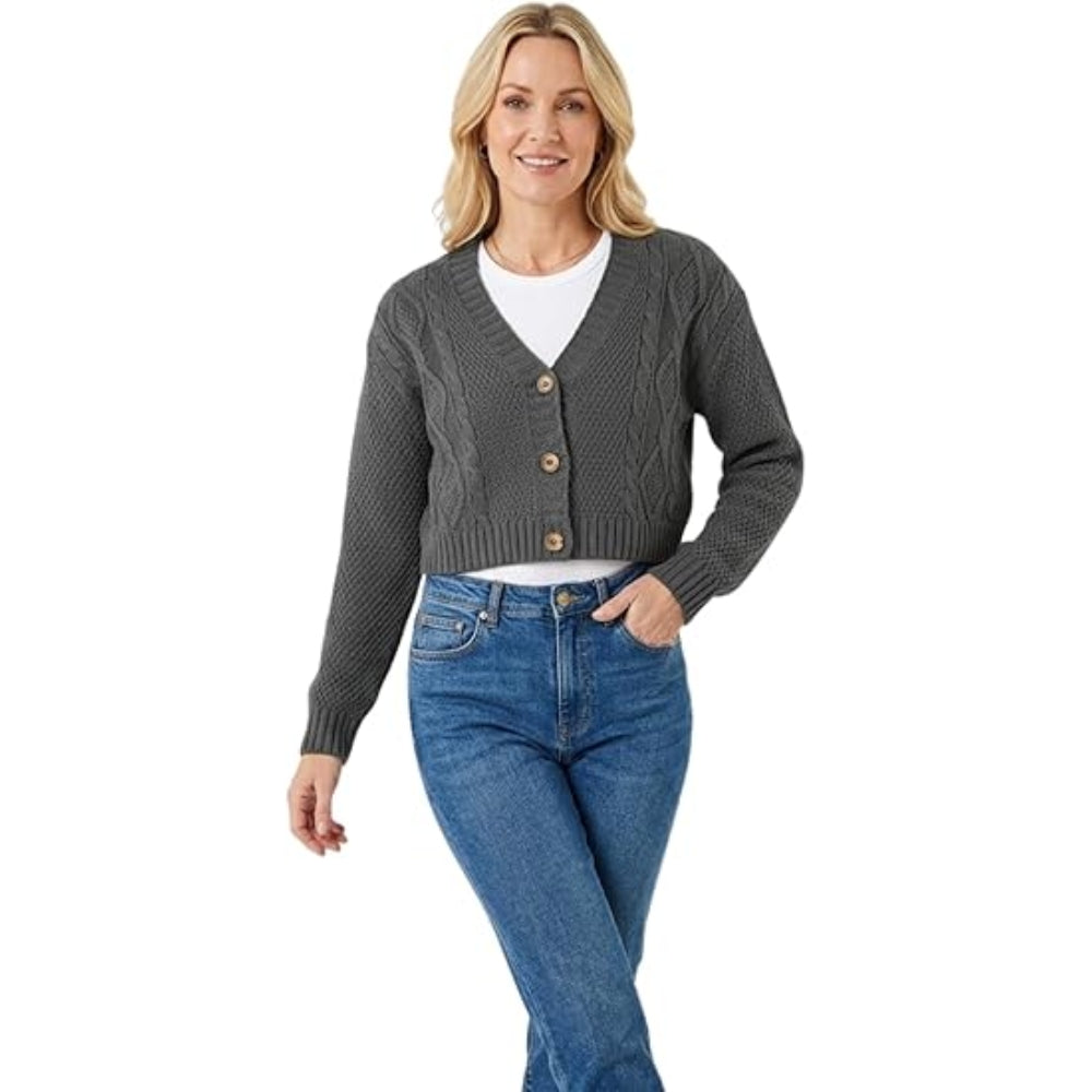 Chunky Cable Knit Cropped Cardigan Women