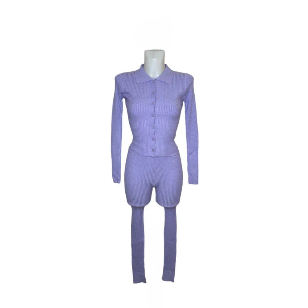 Ribbed knit set top button closure leggings