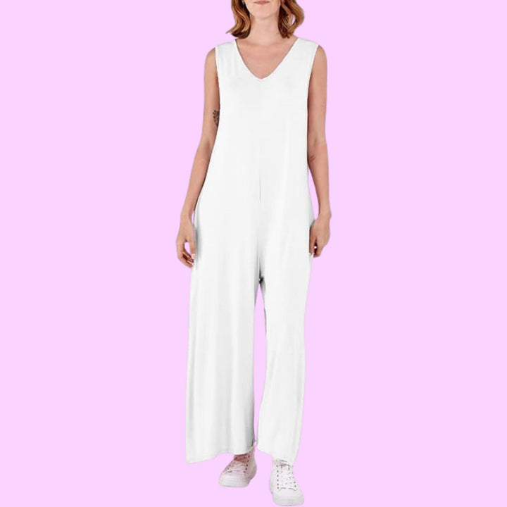 Sleeveless Plain V-neck Jumpsuit