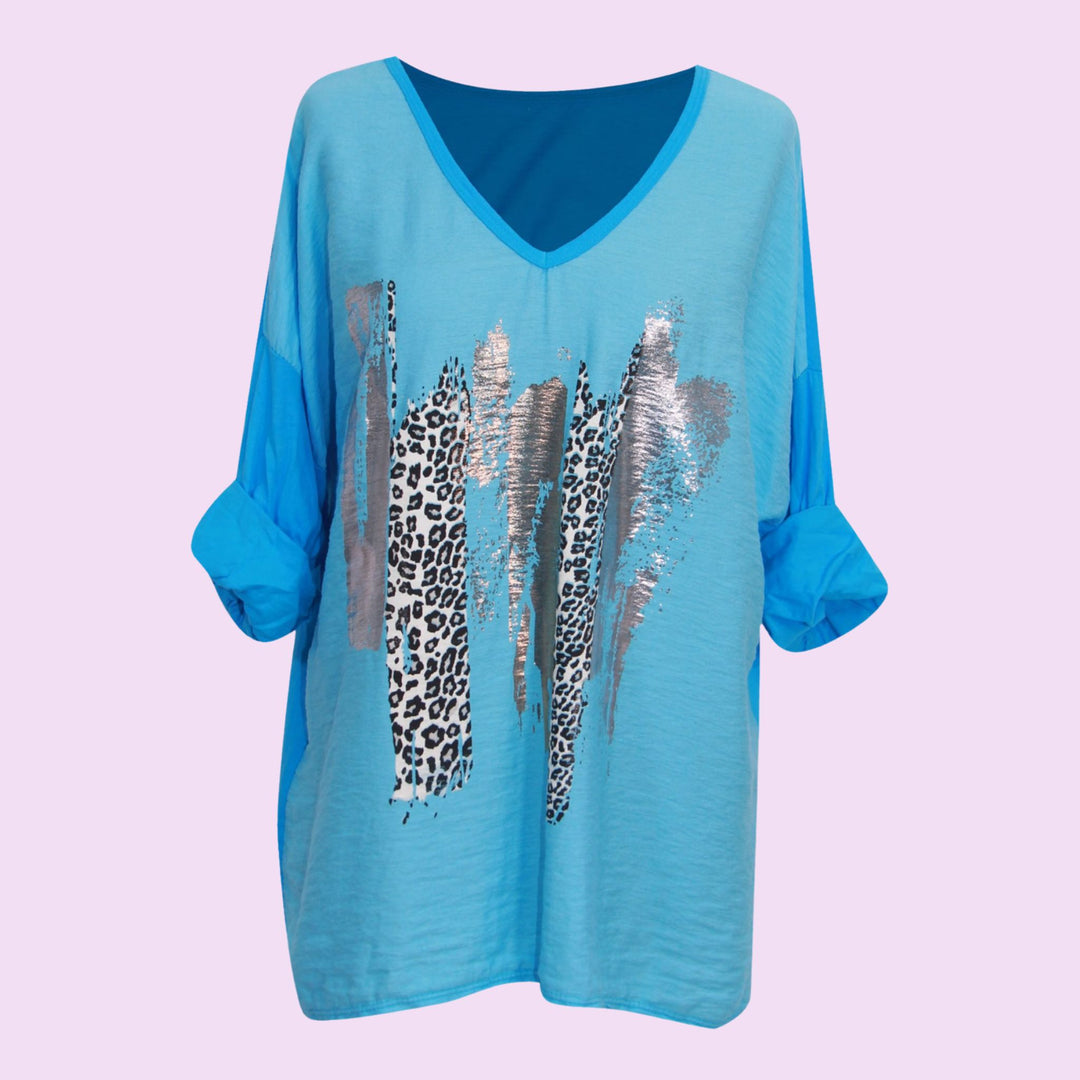 Leopard Splash V-Neck Top